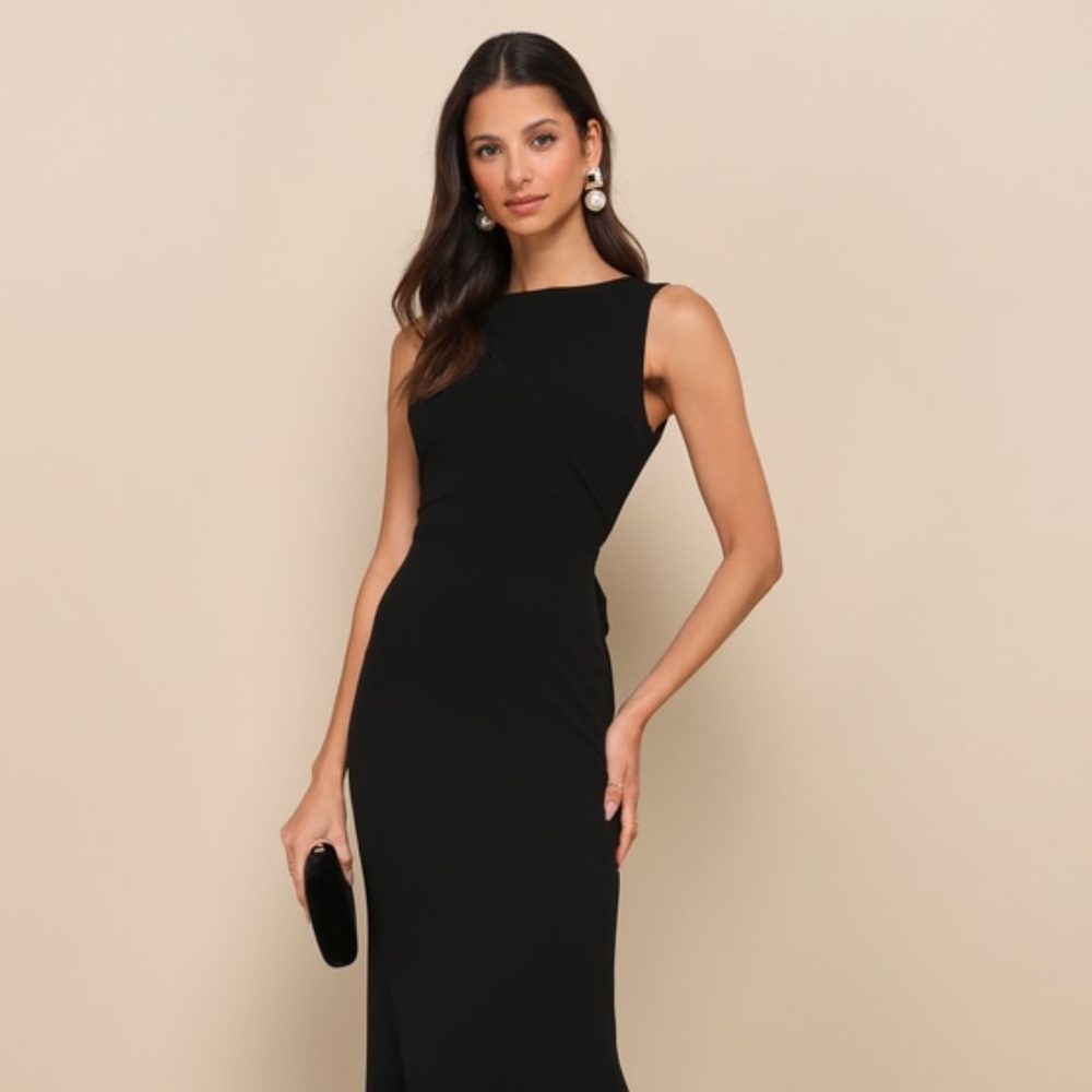 Lulus Exquisite Refinement Black Backless Bow Ruf… - image 1